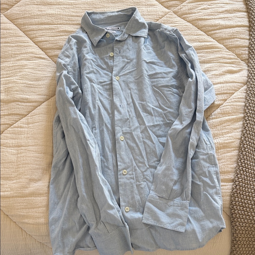 Zara Light Blue Casual Button-Down Shirt